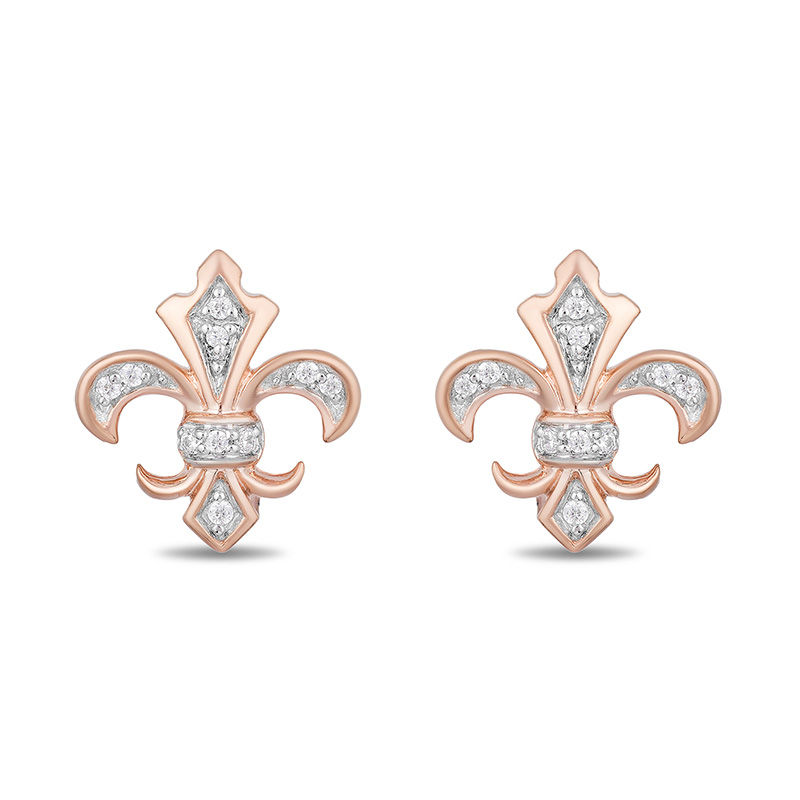 Enchanted Disney Aurora 0.04 CT. T.W. Diamond Fleur-de-Lis Stud Earrings in 10K Rose Gold