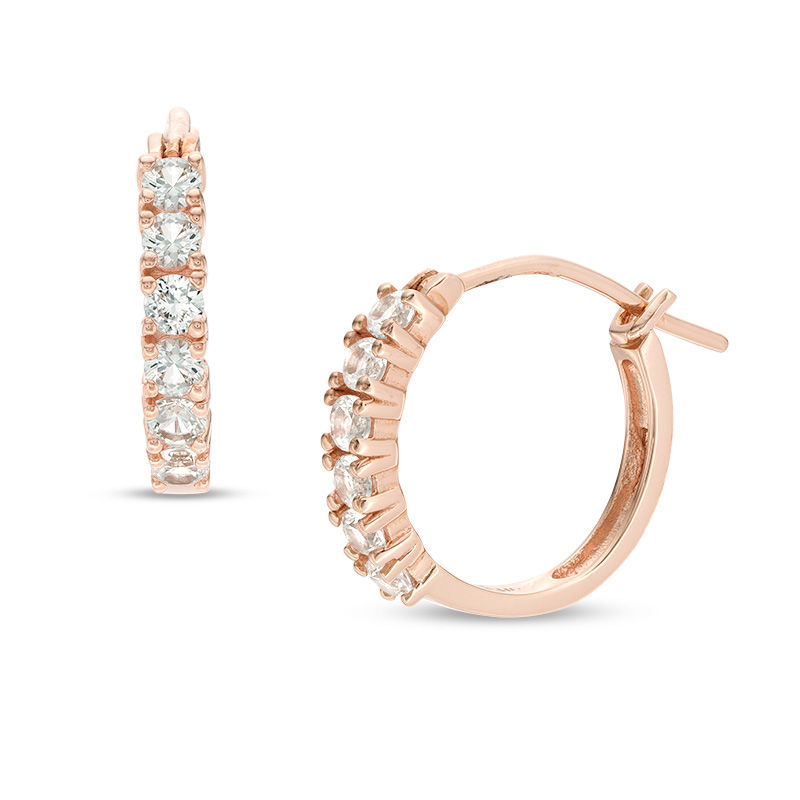 Lab-Created White Sapphire Hoop Earrings in Sterling Silver with 18K Rose Gold Plate|Peoples Jewellers