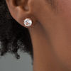 Thumbnail Image 1 of 8.0mm Lab-Created White Sapphire and 0.145 CT. T.W. Diamond Stud Earrings in 10K Rose Gold