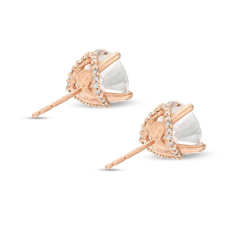 8.0mm Lab-Created White Sapphire and 0.145 CT. T.W. Diamond Stud Earrings in 10K Rose Gold