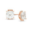 Thumbnail Image 1 of 8.0mm Cushion-Cut Lab-Created White Sapphire and Diamond Accent Tri-Sides Stud Earrings in 10K Rose Gold
