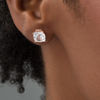 Thumbnail Image 2 of 8.0mm Cushion-Cut Lab-Created White Sapphire and Diamond Accent Tri-Sides Stud Earrings in 10K Rose Gold