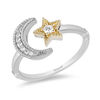 Thumbnail Image 0 of Enchanted Disney Jasmine 0.085 CT. T.W. Diamond Moon and Star Open Ring in Sterling Silver and 10K Gold