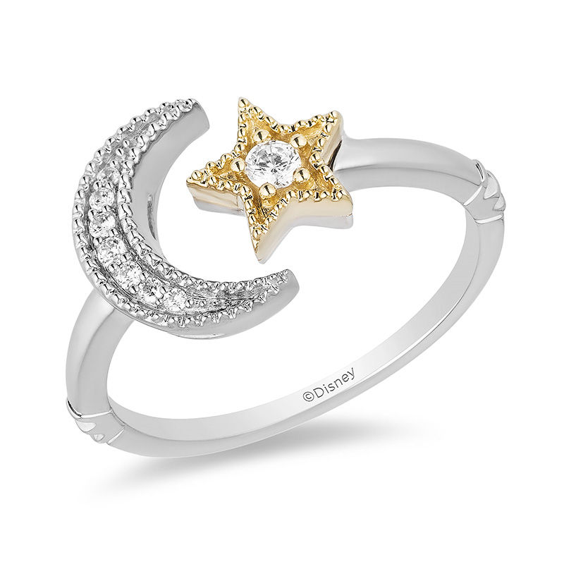 Enchanted Disney Jasmine 0.085 CT. T.W. Diamond Moon and Star Open Ring in Sterling Silver and 10K Gold