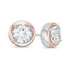 Thumbnail Image 1 of 7.0mm Lab-Created White Sapphire Solitaire Stud Earrings in Sterling Silver and 14K Rose Gold