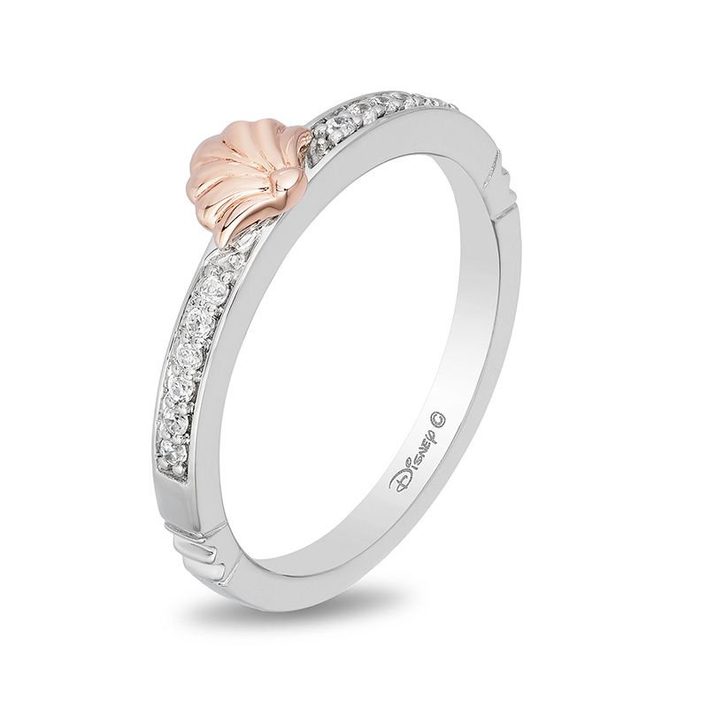 Enchanted Disney Ariel 0.085 CT. T.W. Diamond Seashell Ring in Sterling Silver and 10K Rose Gold