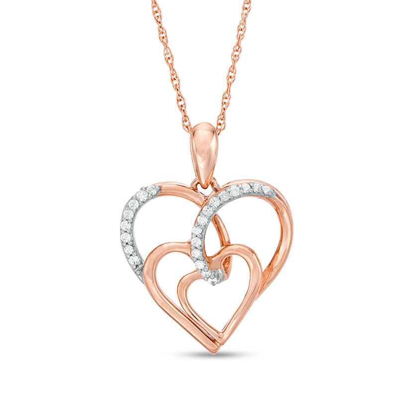 0.07 CT. T.W. Diamond Triple Swirl Heart Pendant in 10K Rose Gold