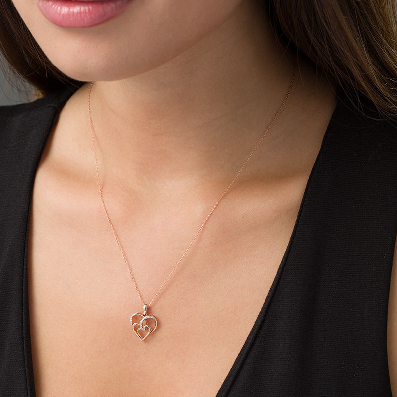 Main Image 2 of 0.07 CT. T.W. Diamond Triple Swirl Heart Pendant in 10K Rose Gold