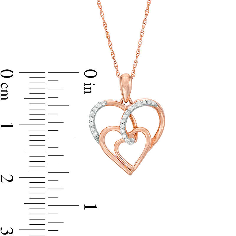 Main Image 3 of 0.07 CT. T.W. Diamond Triple Swirl Heart Pendant in 10K Rose Gold