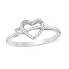 Thumbnail Image 1 of 0.05 CT. T.W. Diamond Shooting Arrow and Heart Outline Ring in Sterling Silver
