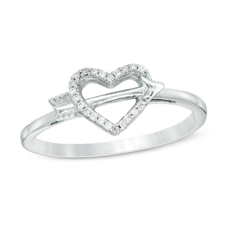 0.05 CT. T.W. Diamond Shooting Arrow and Heart Outline Ring in Sterling Silver|Peoples Jewellers
