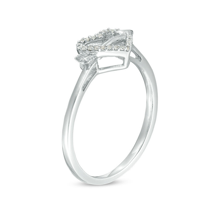 Main Image 2 of 0.05 CT. T.W. Diamond Shooting Arrow and Heart Outline Ring in Sterling Silver
