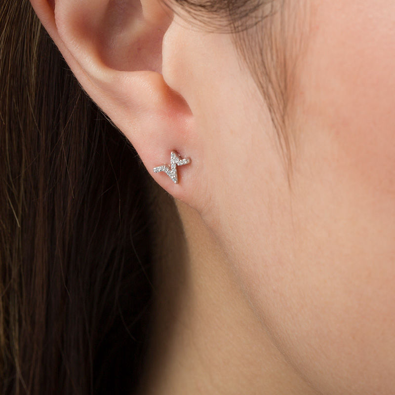0.07 CT. T.W. Diamond Heartbeat Stud Earrings in Sterling Silver