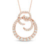 Thumbnail Image 1 of Lab-Created White Sapphire and 0.20 CT. T.W. Diamond Spiral Circle Pendant in 10K Rose Gold