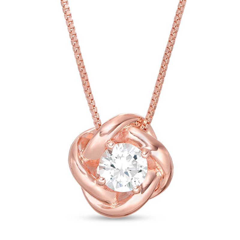 6.0mm Lab-Created White Sapphire Solitaire Love Knot Pendant in Sterling Silver with 18K Rose Gold Plate