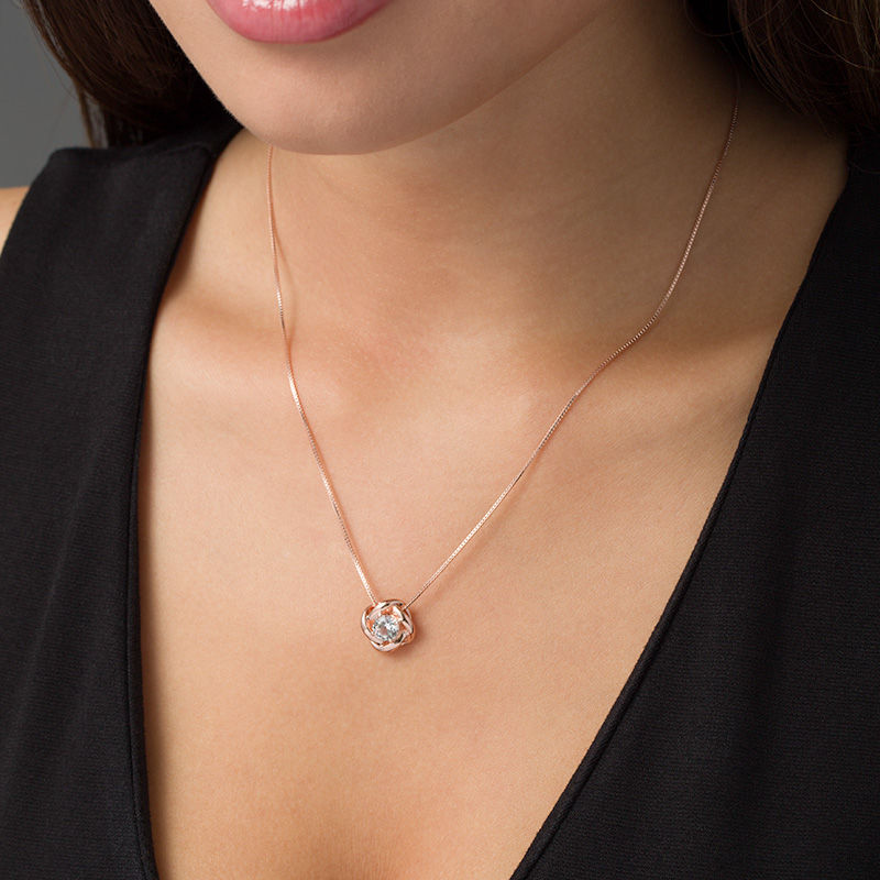 6.0mm Lab-Created White Sapphire Solitaire Love Knot Pendant in Sterling Silver with 18K Rose Gold Plate