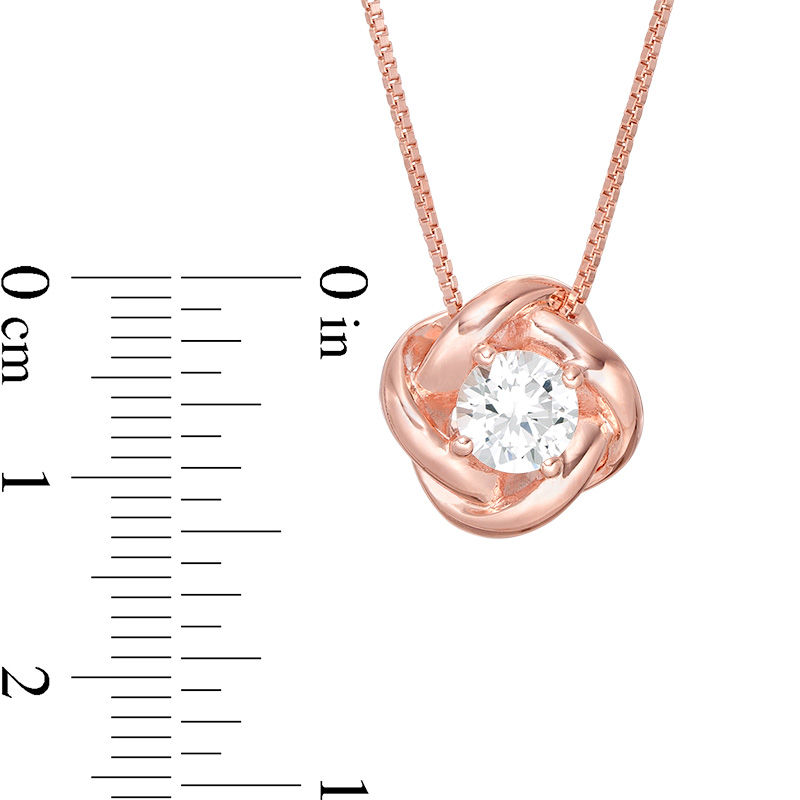 6.0mm Lab-Created White Sapphire Solitaire Love Knot Pendant in Sterling Silver with 18K Rose Gold Plate
