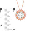 Thumbnail Image 3 of 8.0mm Lab-Created White Sapphire and 0.145 CT. T.W. Diamond Sunburst Frame Vintage-Style Pendant in 10K Rose Gold