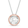 Thumbnail Image 0 of 8.0mm Lab-Created White Sapphire Solitaire Pendant in Sterling Silver and 10K Rose Gold