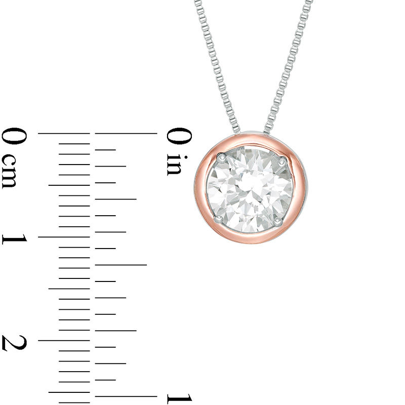 8.0mm Lab-Created White Sapphire Solitaire Pendant in Sterling Silver and 10K Rose Gold