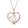 Thumbnail Image 1 of 10.0mm Lab-Created White Sapphire and 0.08 CT. T.W. Diamond Heart Pendant in 10K Rose Gold
