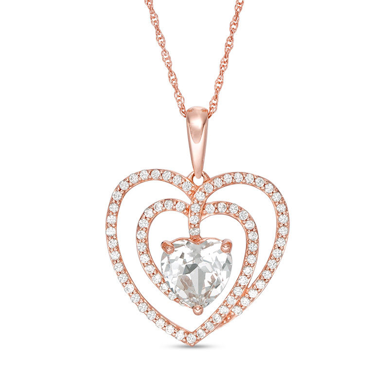 7.0mm Lab-Created White Sapphire Spiral Heart Pendant in 10K Rose Gold