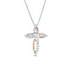 Thumbnail Image 0 of Heart-Shaped Lab-Created White Sapphire Marquise Cross Pendant in Sterling Silver and 10K Rose Gold