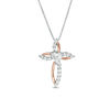Thumbnail Image 1 of Heart-Shaped Lab-Created White Sapphire Marquise Cross Pendant in Sterling Silver and 10K Rose Gold