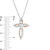 Thumbnail Image 2 of Heart-Shaped Lab-Created White Sapphire Marquise Cross Pendant in Sterling Silver and 10K Rose Gold