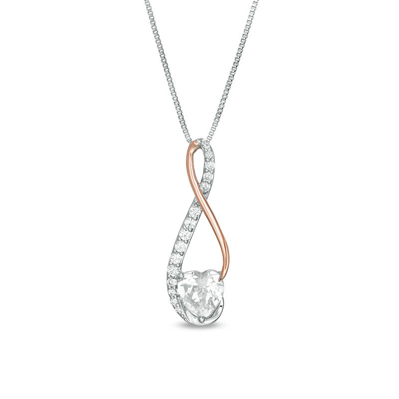 7.0mm Heart-Shaped Lab-Created White Sapphire Infinity Pendant in Sterling Silver and 10K Rose Gold|Peoples Jewellers