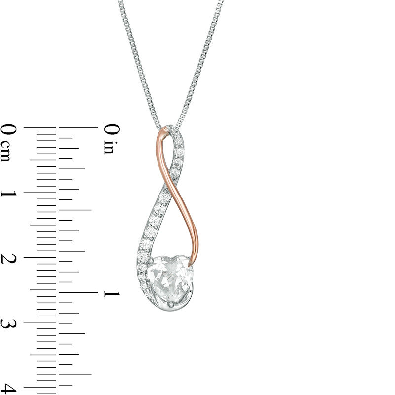 7.0mm Heart-Shaped Lab-Created White Sapphire Infinity Pendant in Sterling Silver and 10K Rose Gold