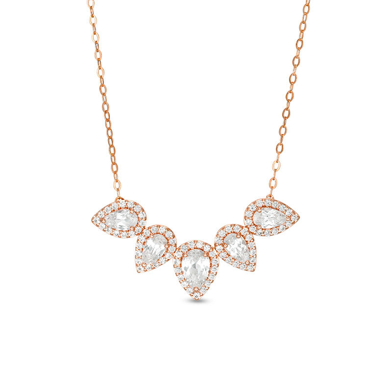 Pear-Shaped Lab-Created White Sapphire Five Stone Frame Necklace in 10K Rose Gold - 16.5"