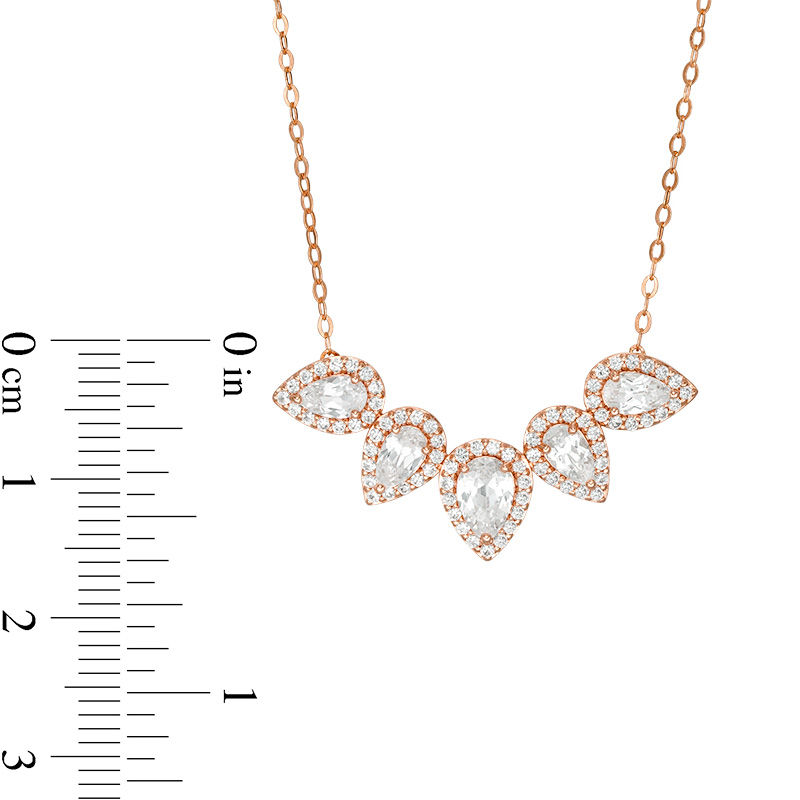 Pear-Shaped Lab-Created White Sapphire Five Stone Frame Necklace in 10K Rose Gold - 16.5"