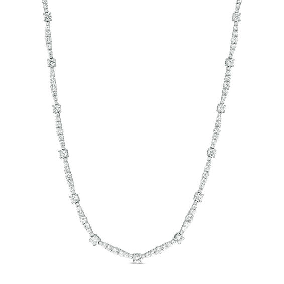 Lab-Created White Sapphire Graduated Alternating Tennis Necklace in ...