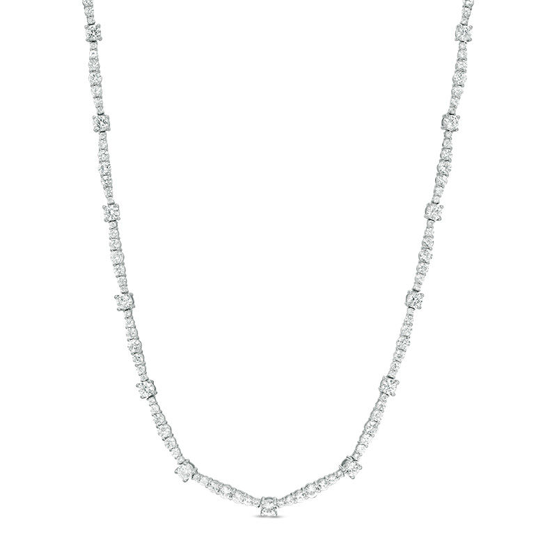 Lab-Created White Sapphire Graduated Alternating Tennis Necklace in Sterling Silver - 17"