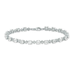 Lab-Created White Sapphire Alternating Geometric Tennis Bracelet in Sterling Silver - 7.5"