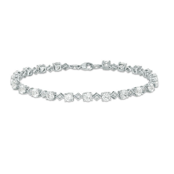 Lab-Created White Sapphire Alternating Geometric Tennis Bracelet in Sterling Silver - 7.5"