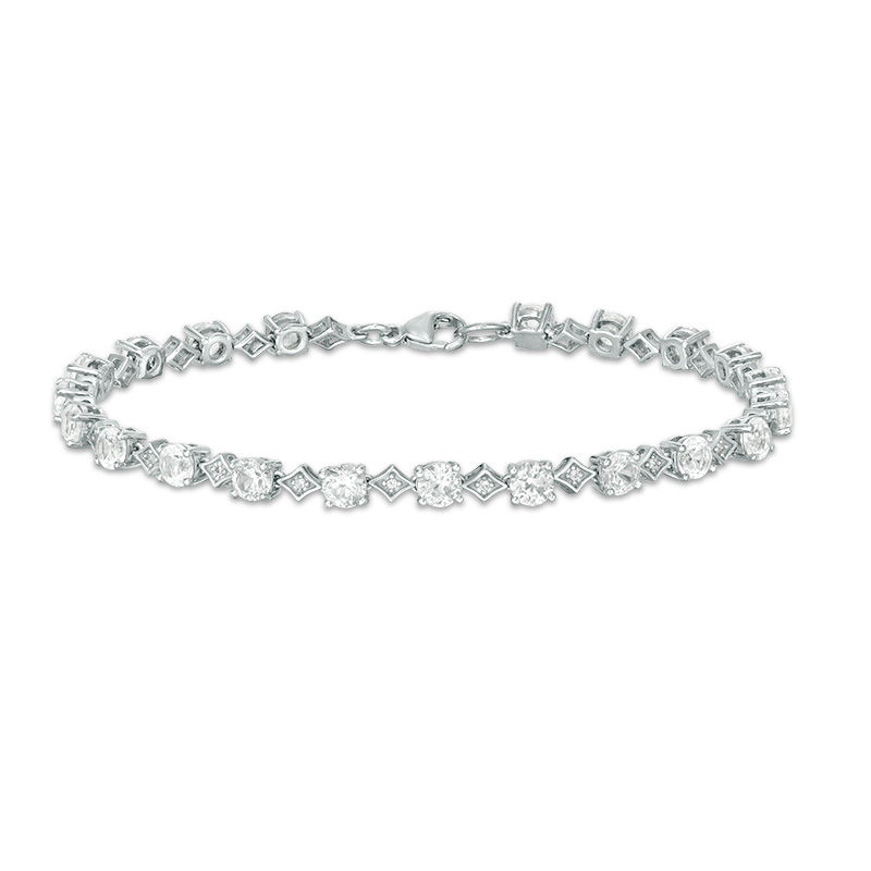 Lab-Created White Sapphire Alternating Geometric Tennis Bracelet in Sterling Silver - 7.5"