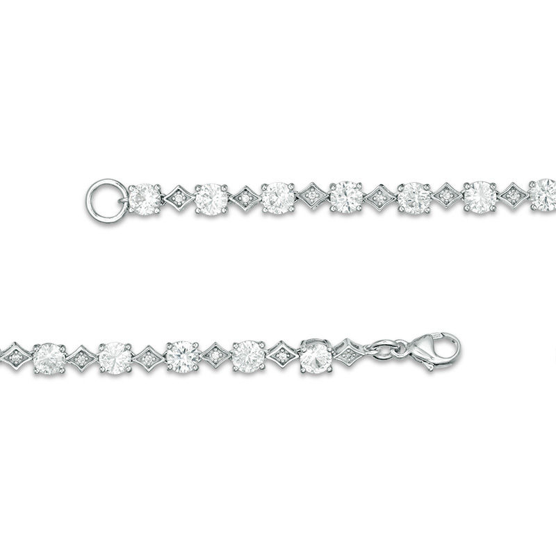 Lab-Created White Sapphire Alternating Geometric Tennis Bracelet in Sterling Silver - 7.5"