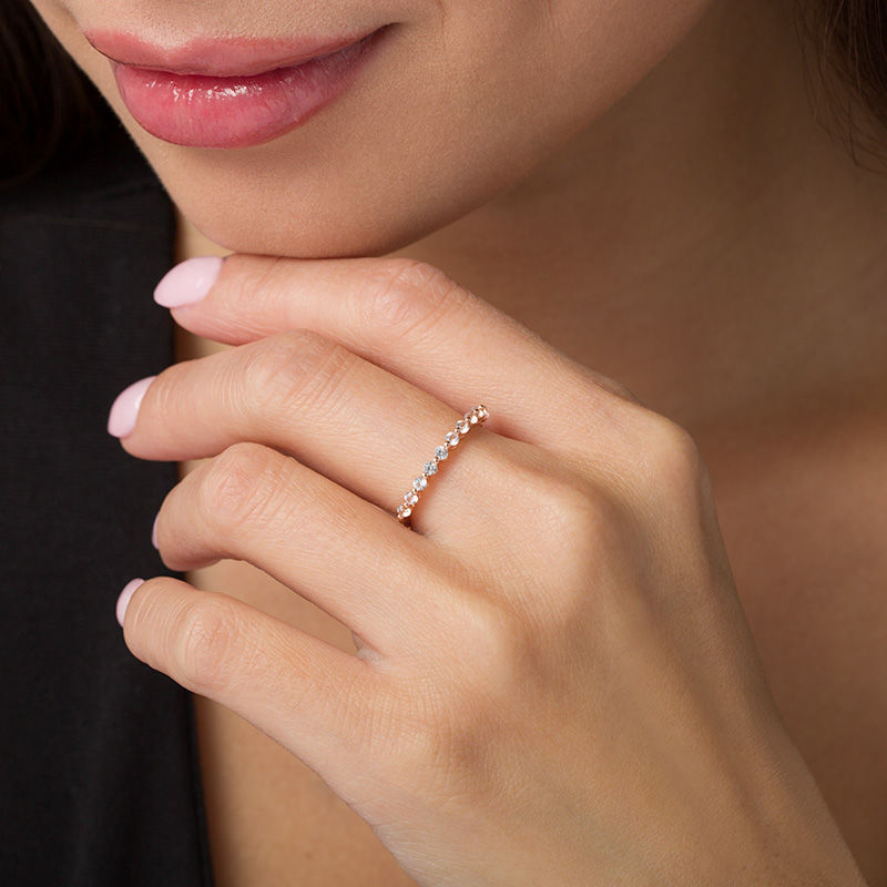 Main Image 3 of Lab-Created White Sapphire Band in 10K Rose Gold