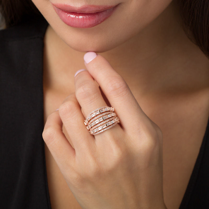 Peoples Baguette and Round Lab Created White Sapphire Multi Row Ring in