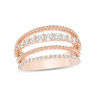 Thumbnail Image 1 of Lab-Created White Sapphire Beaded Multi-Row Vintage-Style Ring in Sterling Silver with 18K Rose Gold Plate - Size 7