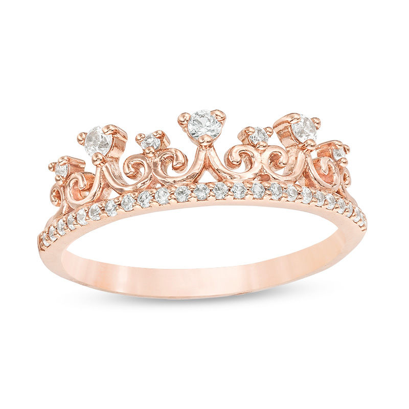 Lab-Created White Sapphire Swirl Crown Ring in 10K Rose Gold