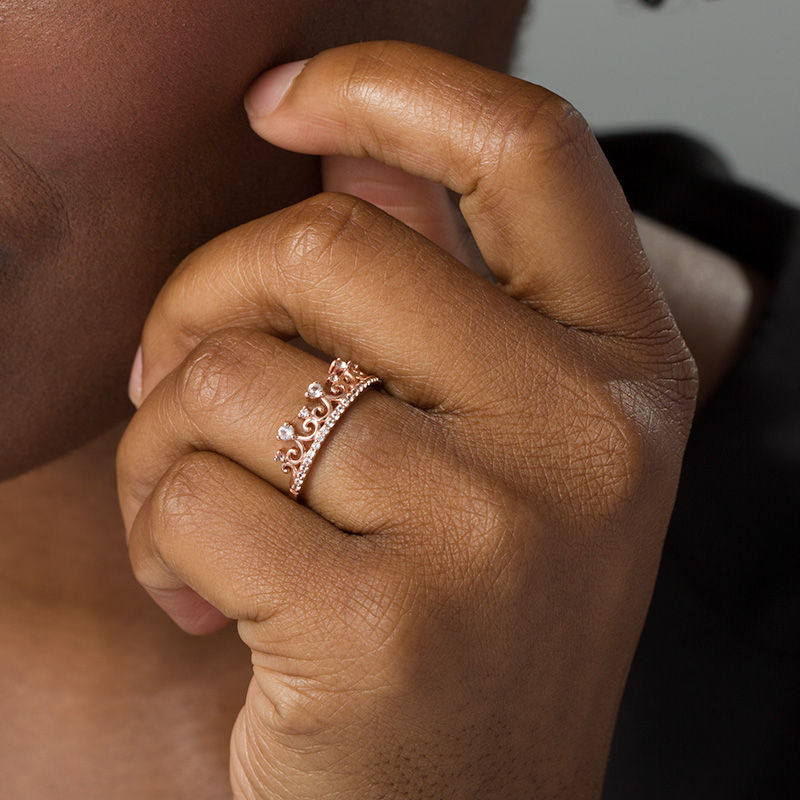 Lab-Created White Sapphire Swirl Crown Ring in 10K Rose Gold