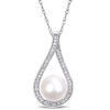 Thumbnail Image 0 of 9.0 - 9.5mm Cultured Freshwater Pearl and 0.18 CT. T.W. Diamond Open Teardrop Frame Pendant in 14K White Gold - 17"