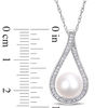 Thumbnail Image 2 of 9.0 - 9.5mm Cultured Freshwater Pearl and 0.18 CT. T.W. Diamond Open Teardrop Frame Pendant in 14K White Gold - 17"