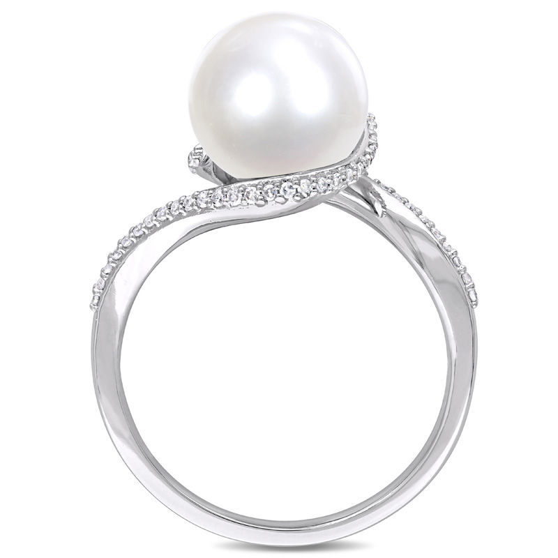 9.0 - 9.5mm Cultured Freshwater Pearl and 0.15 CT. T.W. Diamond Bypass Ring in 10K White Gold
