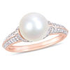 Thumbnail Image 1 of 9.0-9.5mm Freshwater Cultured Pearl and 0.32 CT. T.W. Diamond Collared Ring in 10K Rose Gold