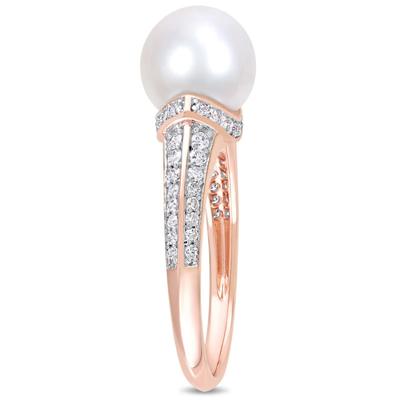 Main Image 3 of 9.0-9.5mm Freshwater Cultured Pearl and 0.32 CT. T.W. Diamond Collared Ring in 10K Rose Gold