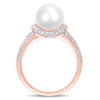 Thumbnail Image 4 of 9.0-9.5mm Freshwater Cultured Pearl and 0.32 CT. T.W. Diamond Collared Ring in 10K Rose Gold
